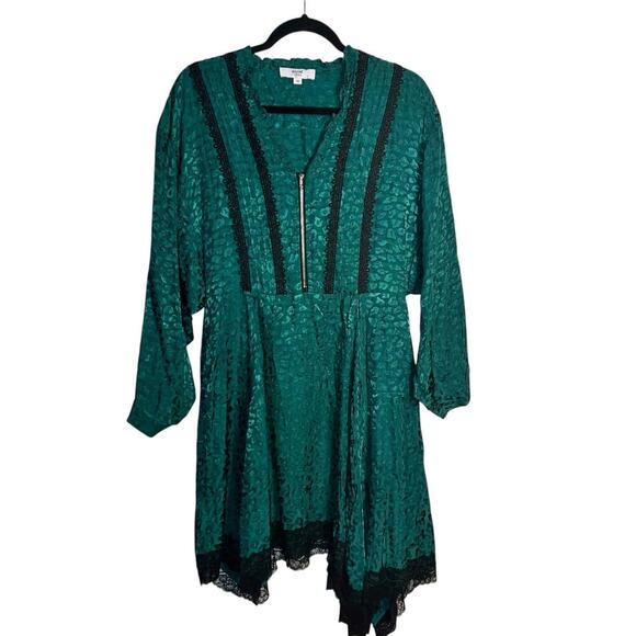Koché Green Leopard Jacquard Tunic Dress with Lace Hem Size 38 (US 6) - Picture 11 of 11